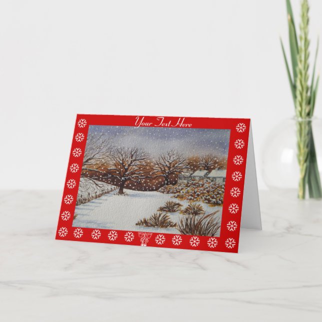 Tarjeta Festiva casitas rurales escena de nieve atmosférica estaci (Anverso)