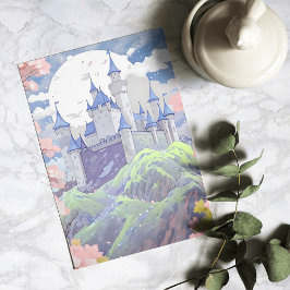 Tarjeta Festiva Castillo de Cuento de Hadas Paisaje Acuarela Paste
