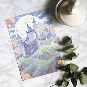 Tarjeta Festiva Castillo de Cuento de Hadas Paisaje en Acuarela Pa