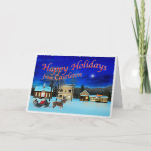 Tarjeta Festiva Castleton Vermont en una noche de invierno