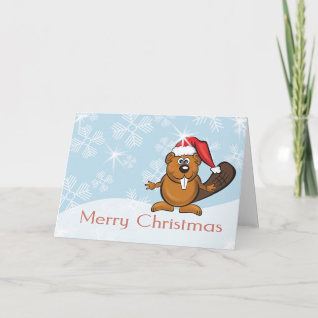 Tarjeta Festiva castor de navidades (Anverso)