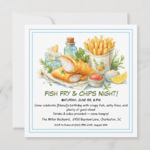 Tarjeta Festiva Casual Mariscos - Cumpleaños de Fritura de Pescado