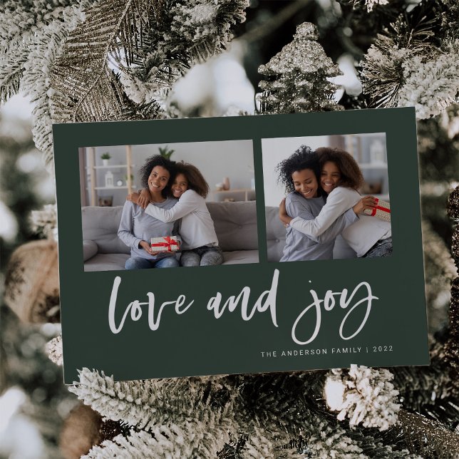 Tarjeta Festiva Casual Script Two Photo Grid | Love and Joy (Subido por el creador)