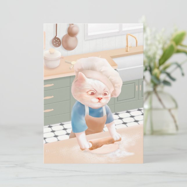 Tarjeta Festiva Cat Baker Baby - Acogedor Kneading (Anverso de pie)