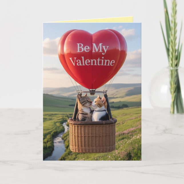 Tarjeta Festiva Cat Balloon Valentine's Day Card (Anverso)