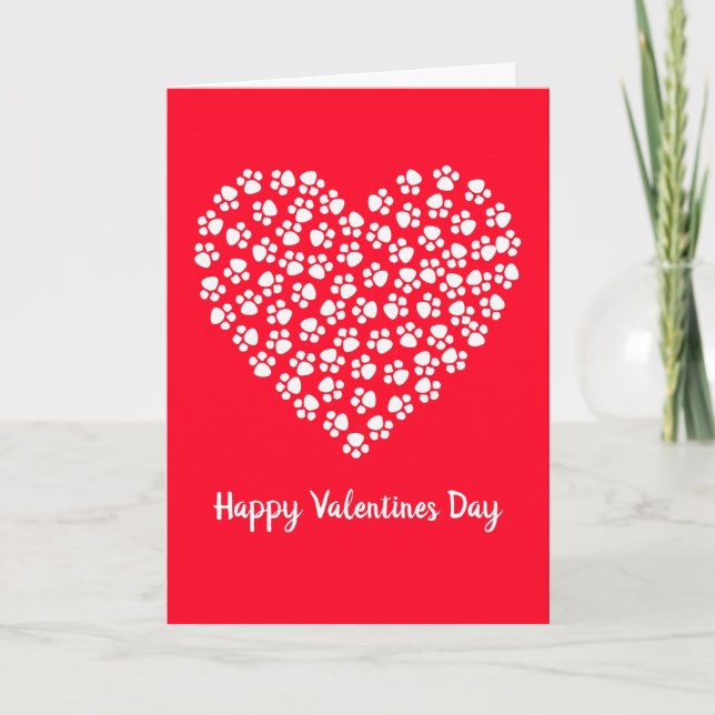 Tarjeta Festiva Cat Dog Paw Imprime El día de San Valentín diverti (Anverso)