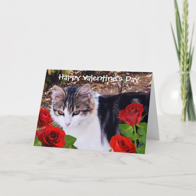 Tarjeta Festiva CAT el día de San Valentín CON ROSAS ROJAS (Anverso)