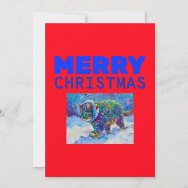 Tarjeta Festiva Cat in Snow Wearing Ear Muffs  (Anverso)