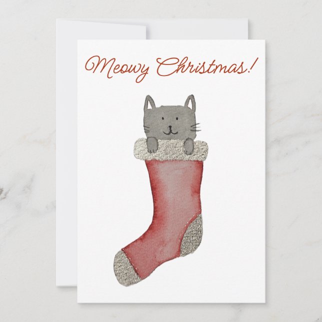 Tarjeta Festiva Cat in Stocking (Anverso)