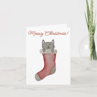 Tarjeta Festiva Cat in Stocking