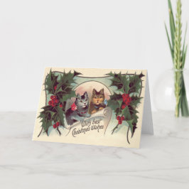 Tarjeta Festiva Cat Kitten Holly