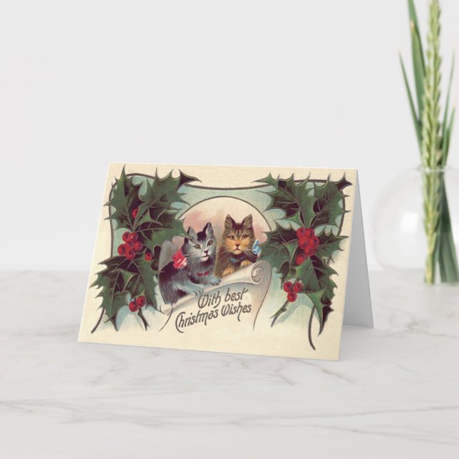 Tarjeta Festiva Cat Kitten Holly (Anverso)