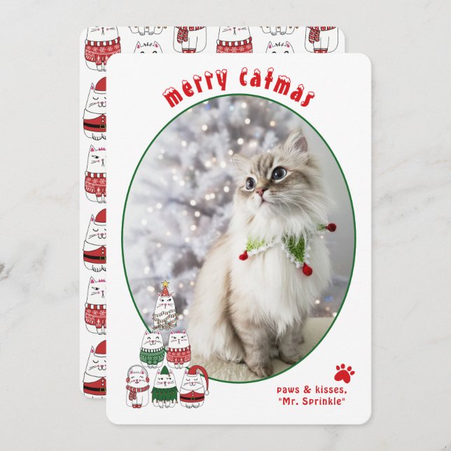 Tarjeta Festiva Cat Lover Cute Festive Cat Photo Christmas (Anverso / Reverso)