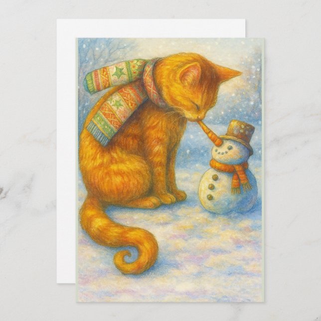 Tarjeta Festiva Cat Lover's  Christmas Sarah and the Snowman (Anverso / Reverso)