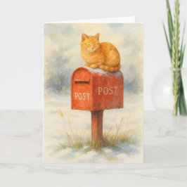 Tarjeta Festiva Cat on a mailbox Xmas card 