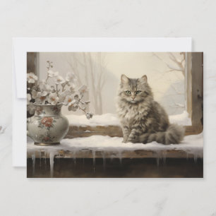 Tarjeta Festiva Cat Snowy Winter Merry Christmas