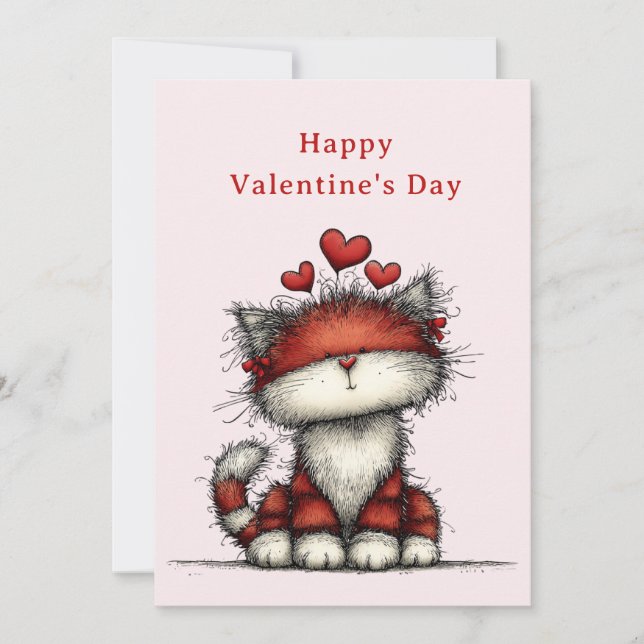 Tarjeta Festiva Cat with Red Love Hearts Cute Fun Valentine's Day (Anverso)