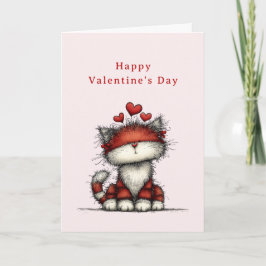 Tarjeta Festiva Cat with Red Love Hearts Cute Fun Valentine's Day