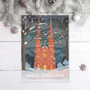 Tarjeta Festiva Catedral de Invierno Navidades ilustrados