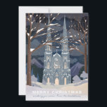 Tarjeta Festiva Catedral de Invierno Navidades Ilustrados Azul<br><div class="desc">Personalizar con tu mensaje para la temporada de vacaciones. Ilustracion original de Becky Nimoy. Añadir una foto en la parte posterior o un mensaje.</div>