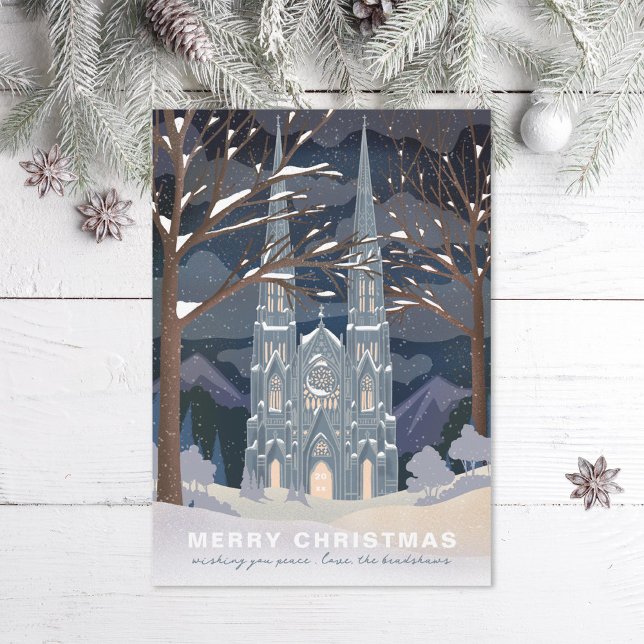 Tarjeta Festiva Catedral de Invierno Navidades Ilustrados Azul (Subido por el creador)