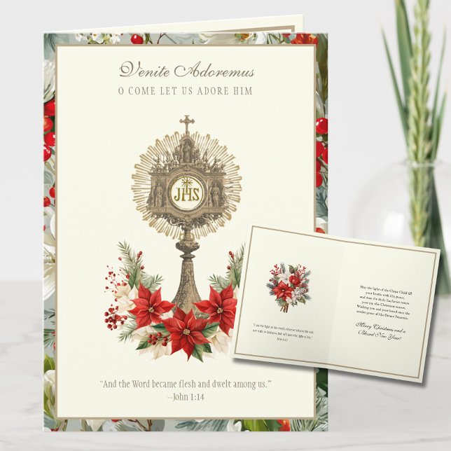 Tarjeta Festiva Catholic Christmas Eucharist Poinsettia Floral (Subido por el creador)