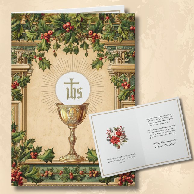Tarjeta Festiva Catholic Christmas Eucharist Poinsettia Floral (Subido por el creador)