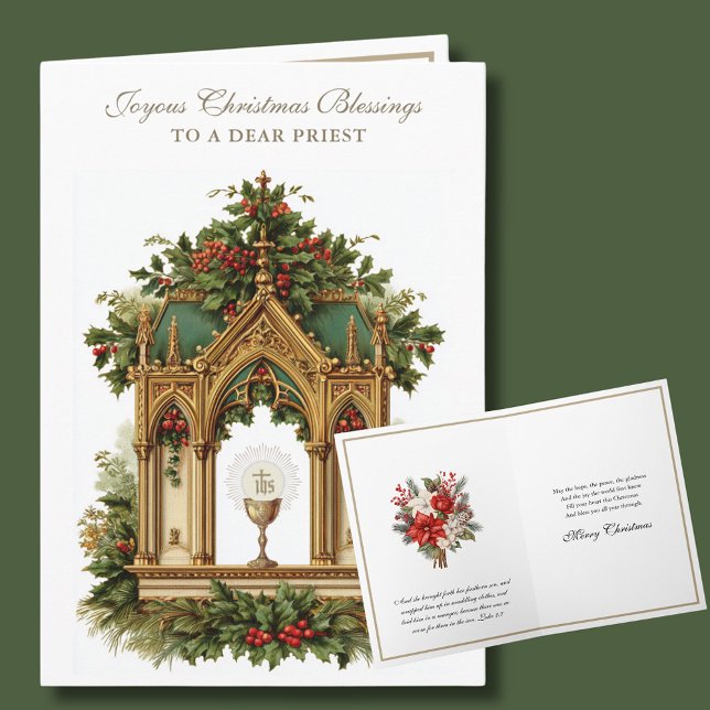 Tarjeta Festiva Catholic Christmas Eucharist Poinsettia Priest (Subido por el creador)
