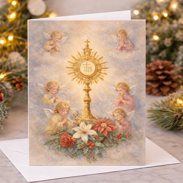 Tarjeta Festiva Catholic Christmas Eucharistic Adoration Angels (Subido por el creador)