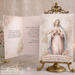 Tarjeta Festiva Catholic Mother Mary Pink Roses Valentine