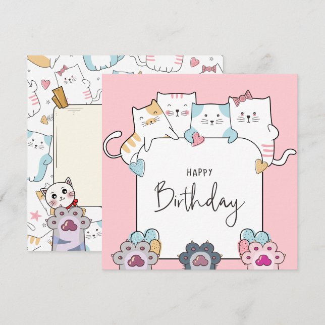 Tarjeta Festiva Cats Happy Birday (Anverso / Reverso)