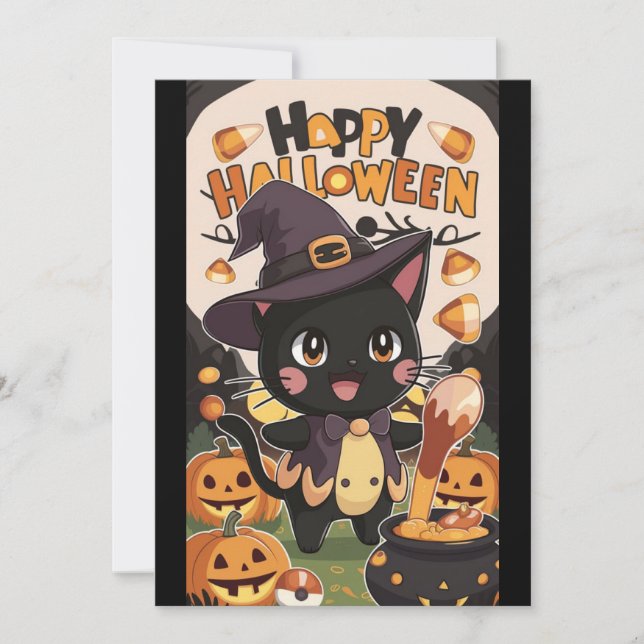 Tarjeta Festiva Cauldron Editable Happy Halloween (Anverso)