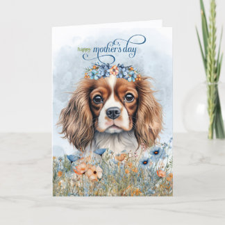 Tarjeta Festiva Cavalier King Charles Dog Wildflowers Mother's Day