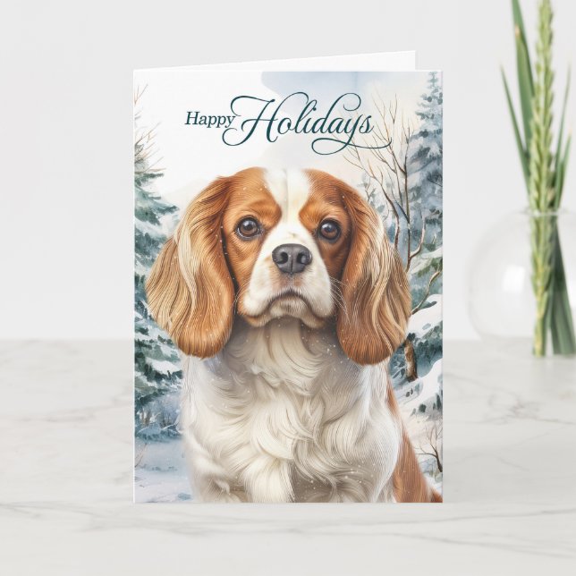 Tarjeta Festiva Cavalier King Charles Dog Winter Forest Christmas (Anverso)