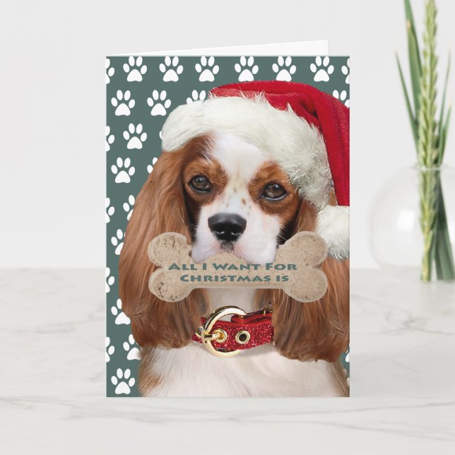 Tarjeta Festiva Cavalier King Charles Kisses Para Navidades (Anverso)
