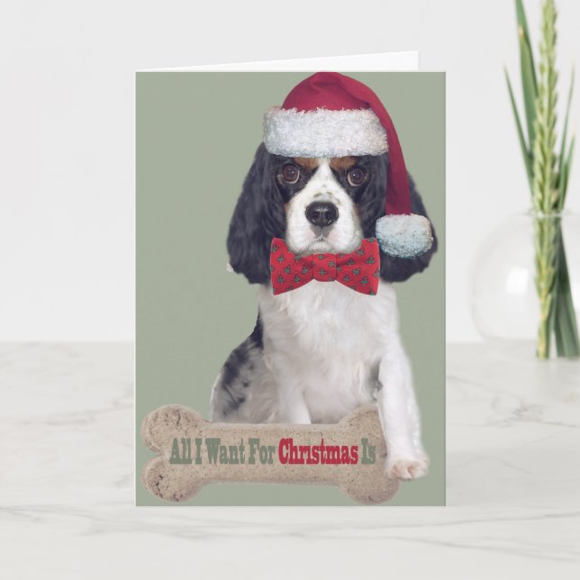 Tarjeta Festiva Cavalier King Charles Kisses Para Navidades (Anverso)