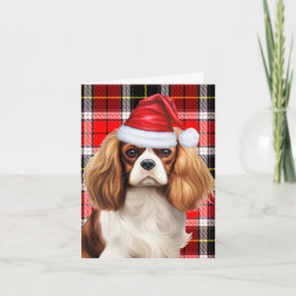Tarjeta Festiva Cavalier King Charles Red Green Plaid Navidades