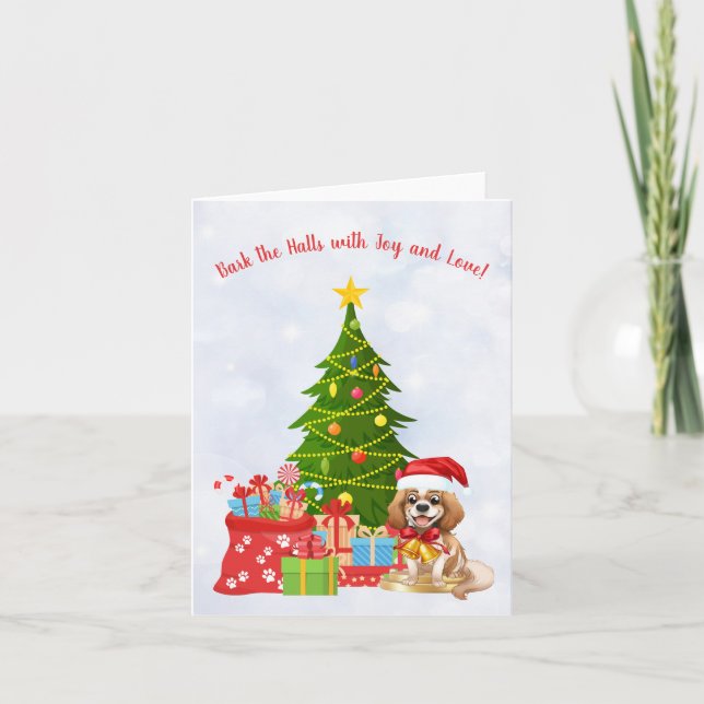Tarjeta Festiva Cavalier King Charles Spaniel de Blenheim en Navid (Anverso)
