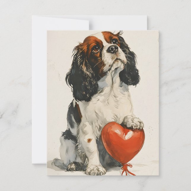 Tarjeta Festiva Cavalier King Charles Spaniel día de San Valentín (Anverso)