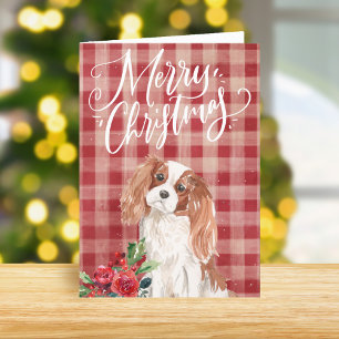 Tarjeta Festiva Cavalier King Charles Spaniel Red Plaid Navidades