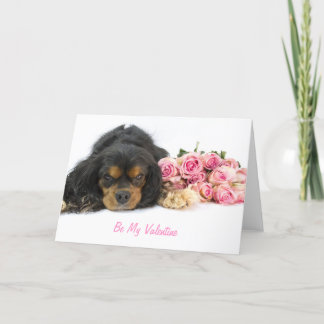 Tarjeta Festiva Cavalier King Charles Spaniel Y Los Rosas Valentin