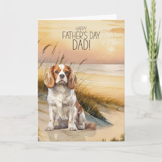 Tarjeta Festiva Cavalier King Charles Sunset Beach Día del Padre (Anverso)