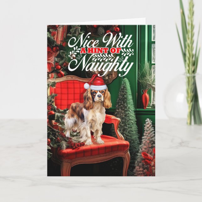 Tarjeta Festiva Cavalier Navidades españoles perros traviesos o bo (Anverso)