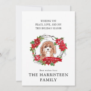 Tarjeta Festiva Cavapoo Watercolor Poinsettia Wreath Navidades