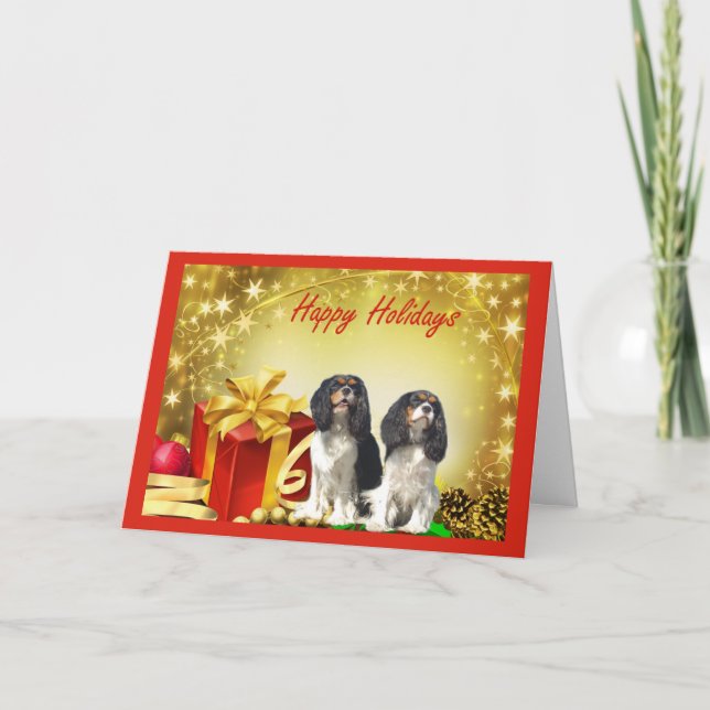 Tarjeta Festiva Cavelier King Charles Navidades Spaniel Regalos co (Anverso)