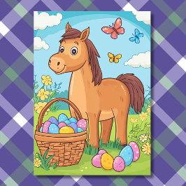 Tarjeta Festiva Caza de huevo de Pony Cute - Semana Santa