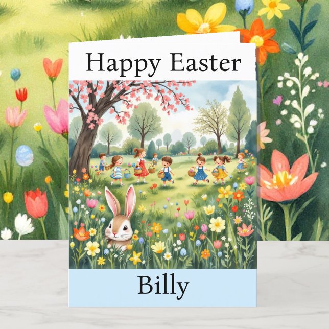 Tarjeta Festiva Caza de huevos de conejo de Pascua Añadir nombre d (Subido por el creador)