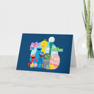 Tarjeta Festiva Caza de huevos de Pascua en la calle Sésamo