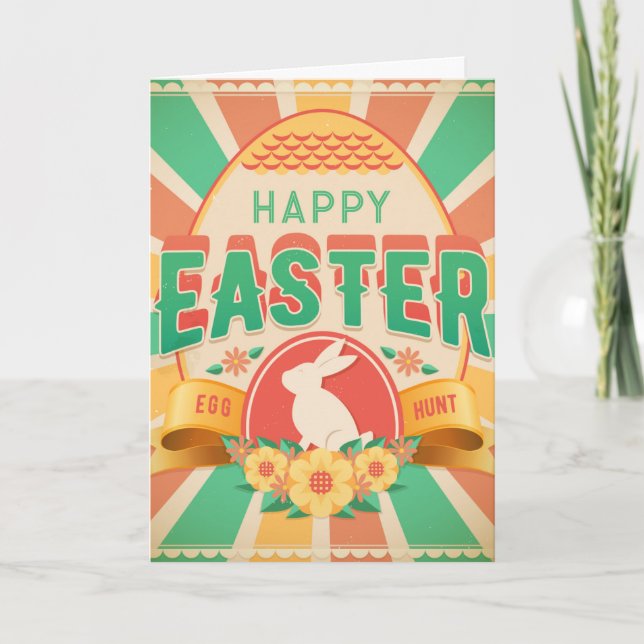 Tarjeta Festiva Caza de huevos de Pascua Retro (Anverso)