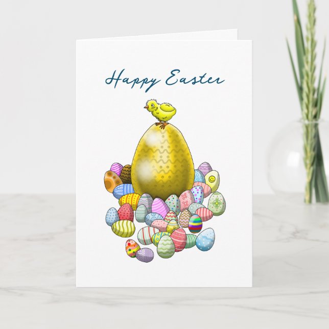 Tarjeta Festiva Caza de huevos de pollo de Pascua (Anverso)